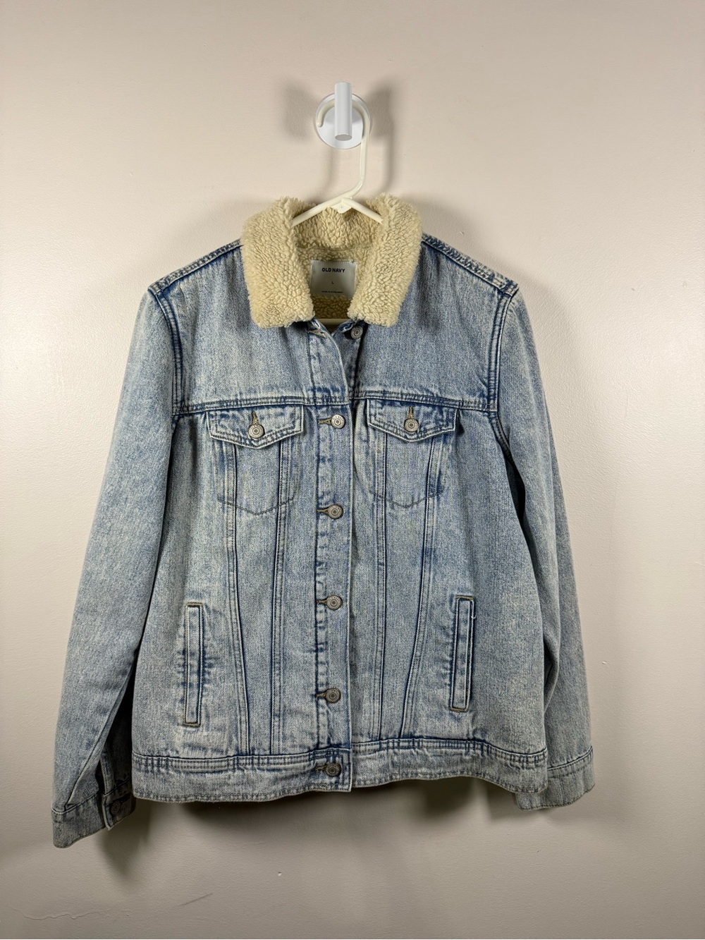 Old Navy Light Blue Denim Jacket with Cream Sherpa Collar